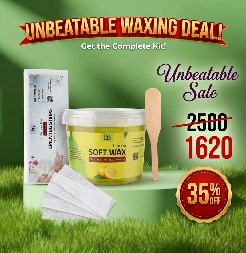 unbeatable waxing deal with a jar of milky wax, 40 pcs of wax strips, and a wooden spatula
